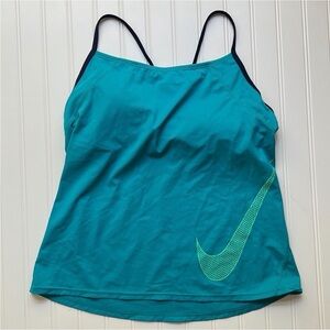 Nike Women's Teal Sport Tank with Green Swoosh